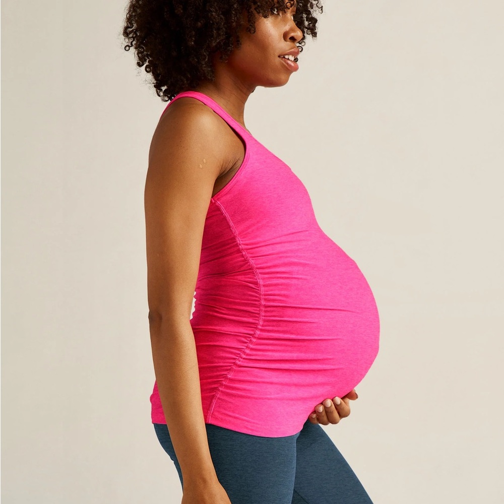 SOLD - Featherweight Let It Grow Racerback Maternity Tank Top in pink